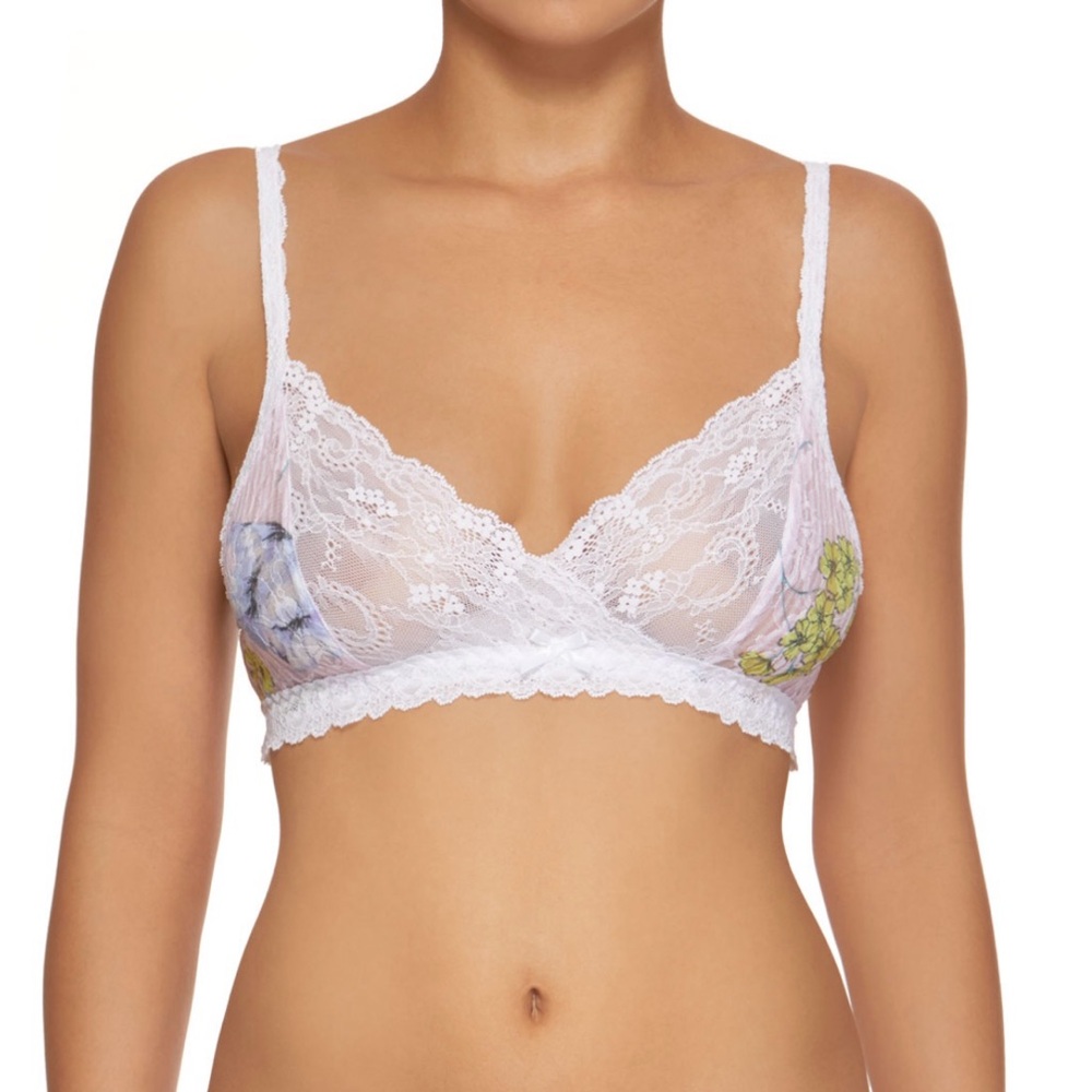 Hanky Panky White Lace Bralette with Multicolor Floral Accents